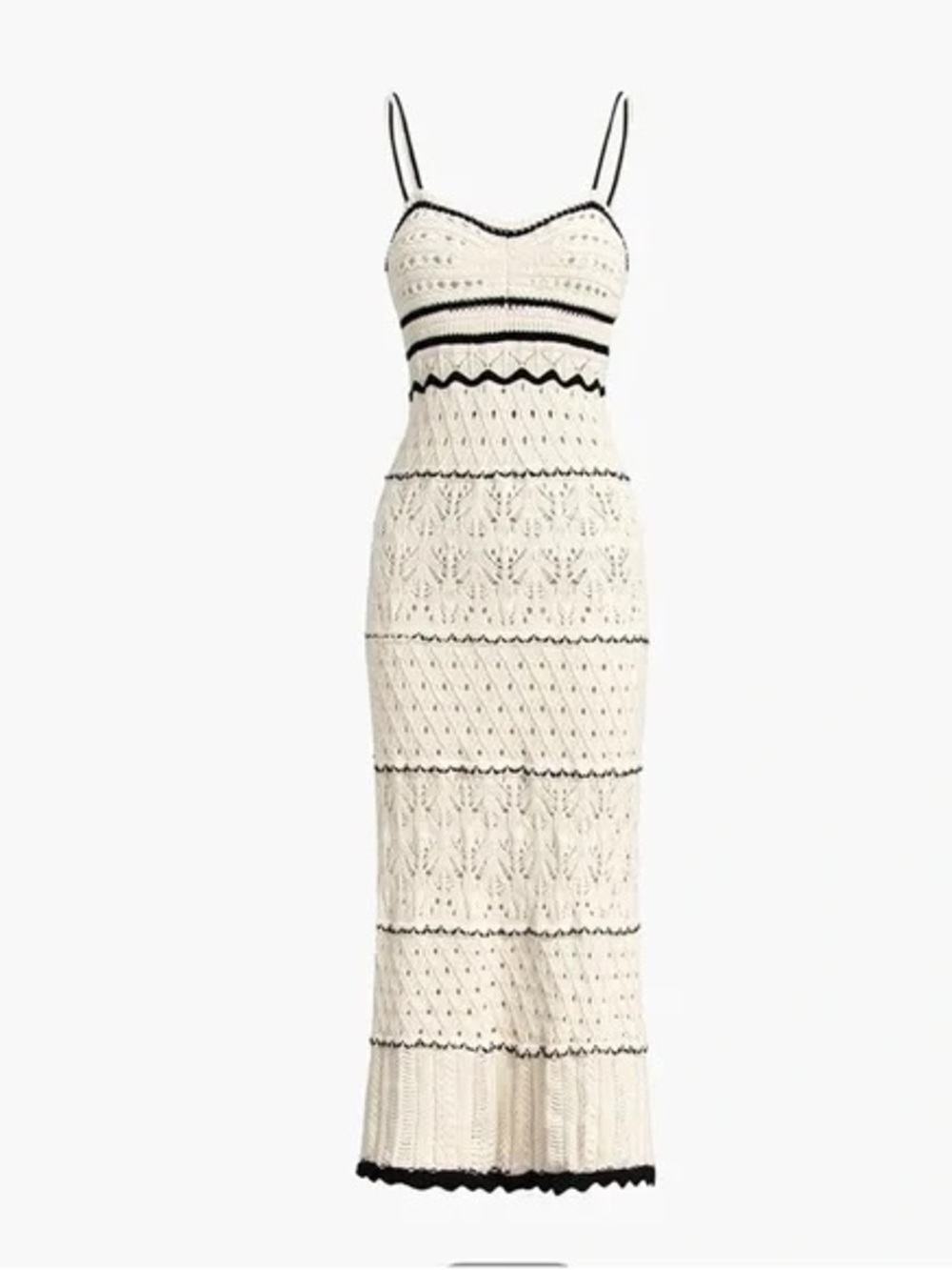 Olive + Oak Knit Maxi Dress XS Cream Black Boho Crochet Sleeveless